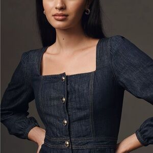 NEW Reformation Long Sleeve Blue Dress with Square Neckline Size 12